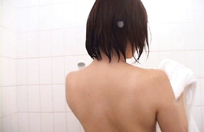 Rin plays with her wet pussy in shower